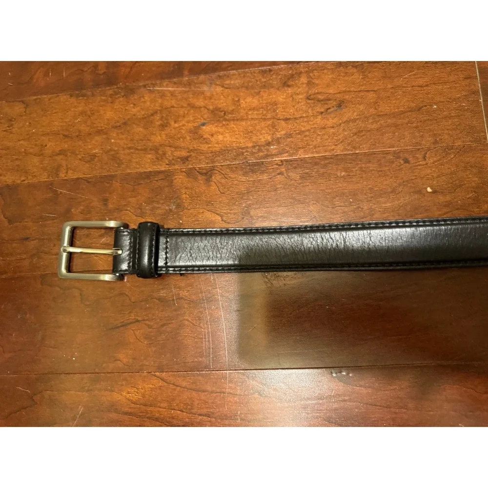 Mens Black Genuine Leather Belt Silver Buckle Classic Size 38-40